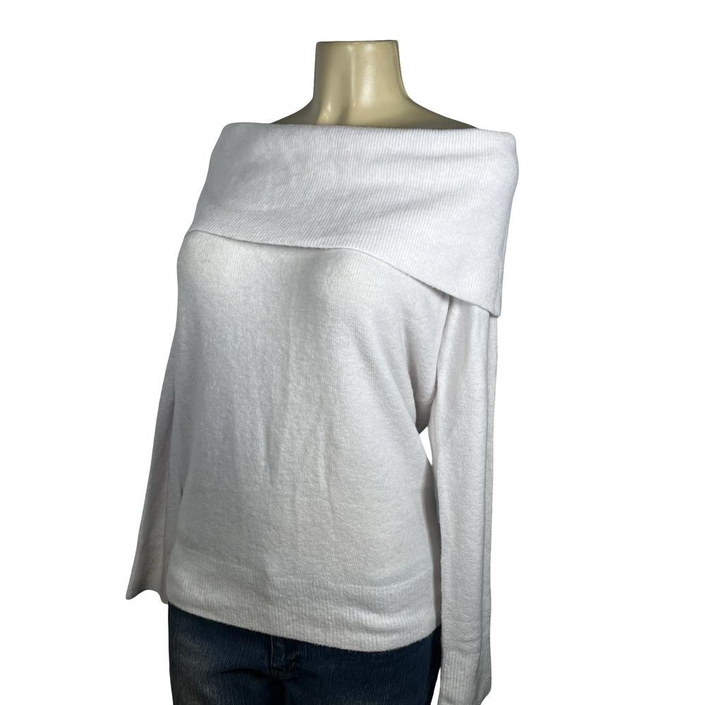 Banana Republic Sweater Womens Large White Off Shoulder Foldover Aire Yarn - Picture 1 of 9